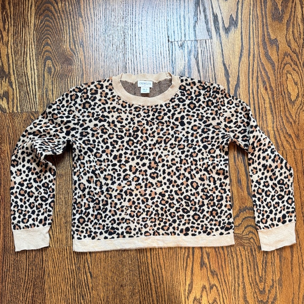CrewCuts Leopard Crewneck Sweater in Tan and Black